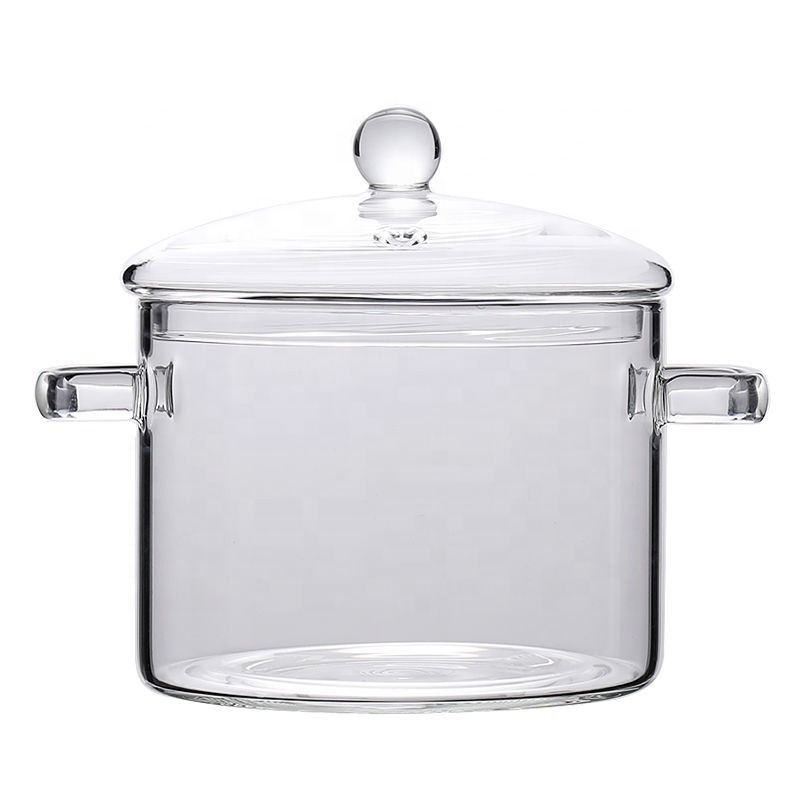 1.3L/1.5L/1.9L Transparent heat resistant Double handle cooking pot Glass Pot For Cooking glass cooking pot