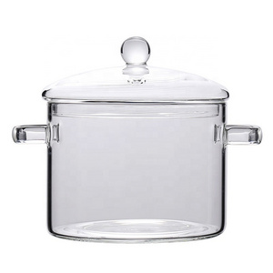 1.3L/1.5L/1.9L Transparent heat resistant Double handle cooking pot Glass Pot For Cooking glass cooking pot