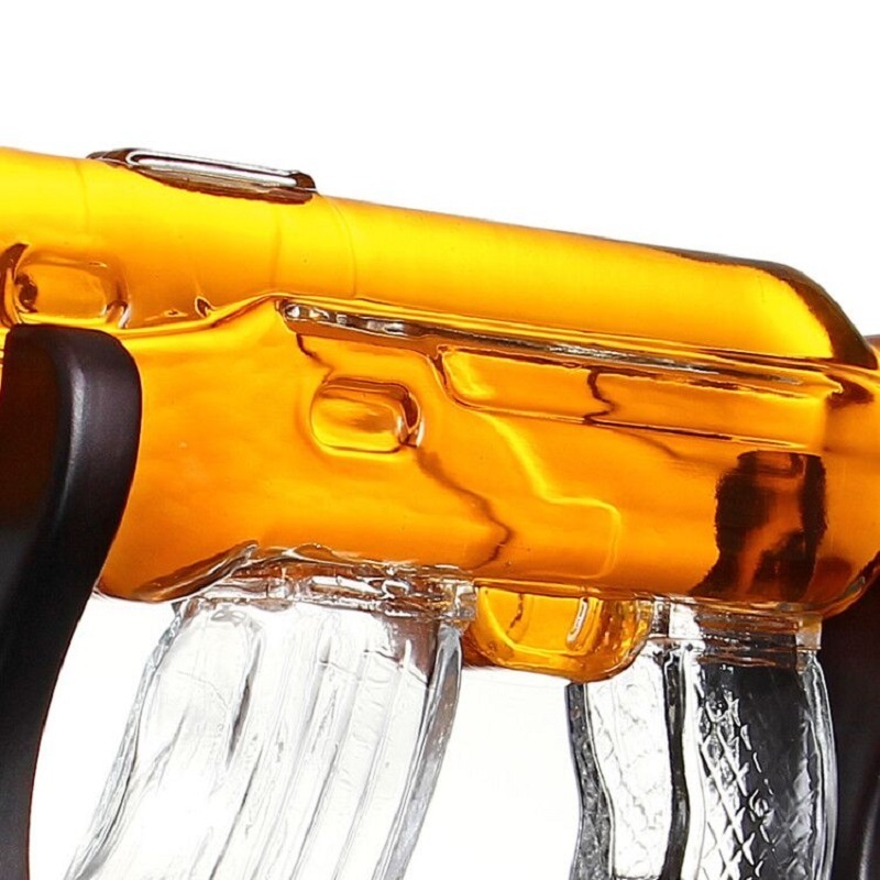 800ml  selling glass whisky bottle with a blow Ak 47 gun shaped personalized glass whisky bottle