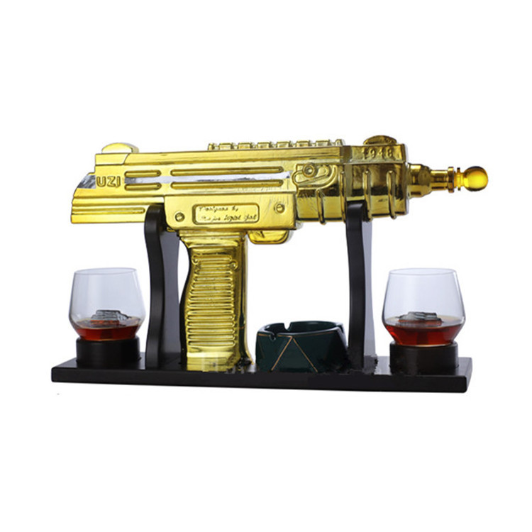 1000ml High Quality UZI  Submachine Gun Shaped  Whiskey Liquor Decanter Set with Wooden Tray