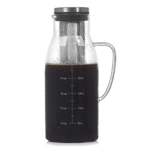 1500ml Custom Airtight Cold Brew Iced Coffee Maker with Spout Brewing Glass Carafe with Removable Stainless Steel Filter