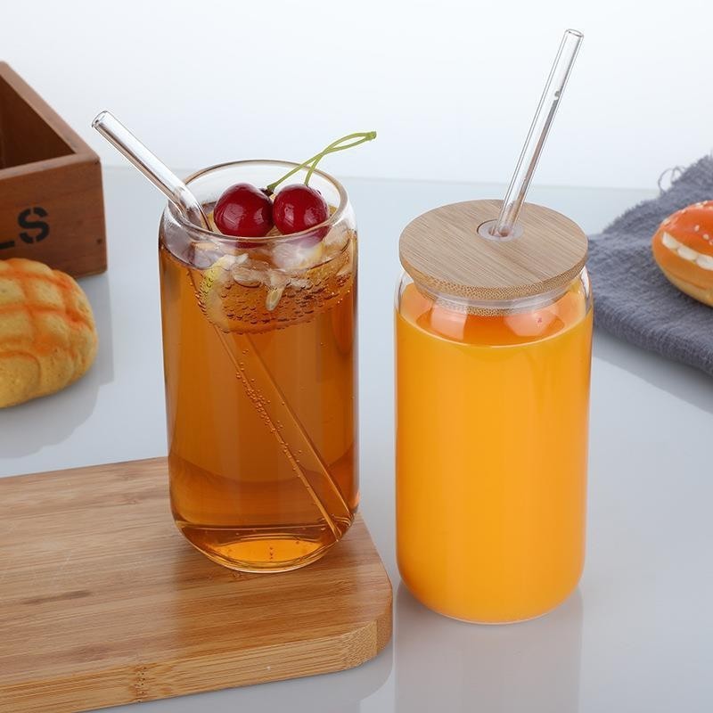 Blank sublimation tumblers Juice beer glass Soda Cup Can libbey beer can shaped glasses with bamboo lid and straw