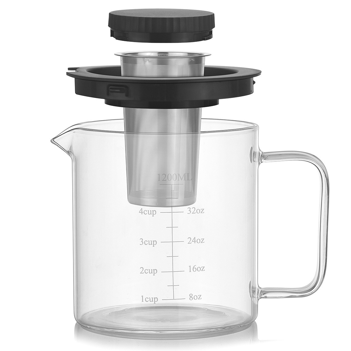 1200ml Custom Cold Brew Iced glass Coffee Maker with Spout Brewing Glass Carafe with Removable Stainless Steel Filter