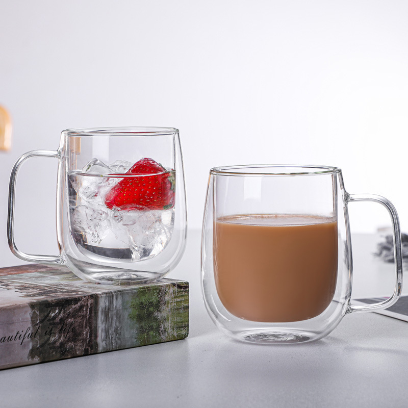 Wholesale Eco-friendly High borosilicate coffee Double Wall Glass Cup with handle