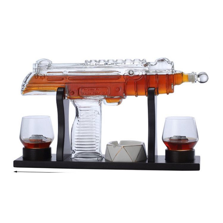 1000ml High Quality UZI  Submachine Gun Shaped  Whiskey Liquor Decanter Set with Wooden Tray