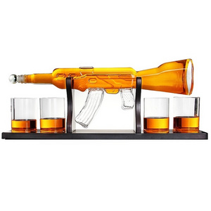 800ml  selling glass whisky bottle with a blow Ak 47 gun shaped personalized glass whisky bottle