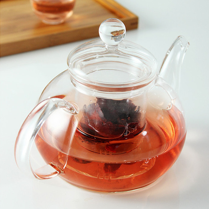 Hand Blown Heat Resistant Clear Thickened Loose Leaf flower Glass Tea Pot With Infuser Borosilicate Glass Teapot