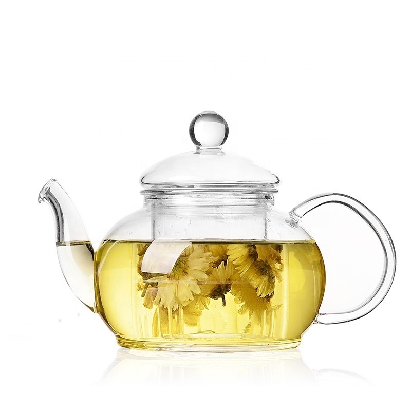 Hand Blown Heat Resistant Clear Thickened Loose Leaf flower Glass Tea Pot With Infuser Borosilicate Glass Teapot