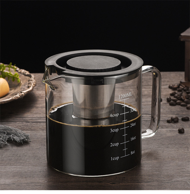 1200ml Custom Cold Brew Iced glass Coffee Maker with Spout Brewing Glass Carafe with Removable Stainless Steel Filter