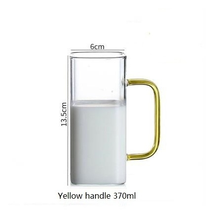 380ml 12.8oz Square colored handle glass high borosilicate glass juice drink coffee cup Household glass milk single layer cup