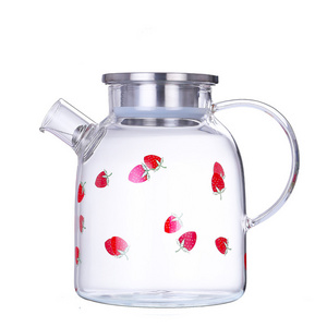 Strawberry cooler with stainless steel lid household juice lemon jug with high borosilicate glass 60oz 10oz