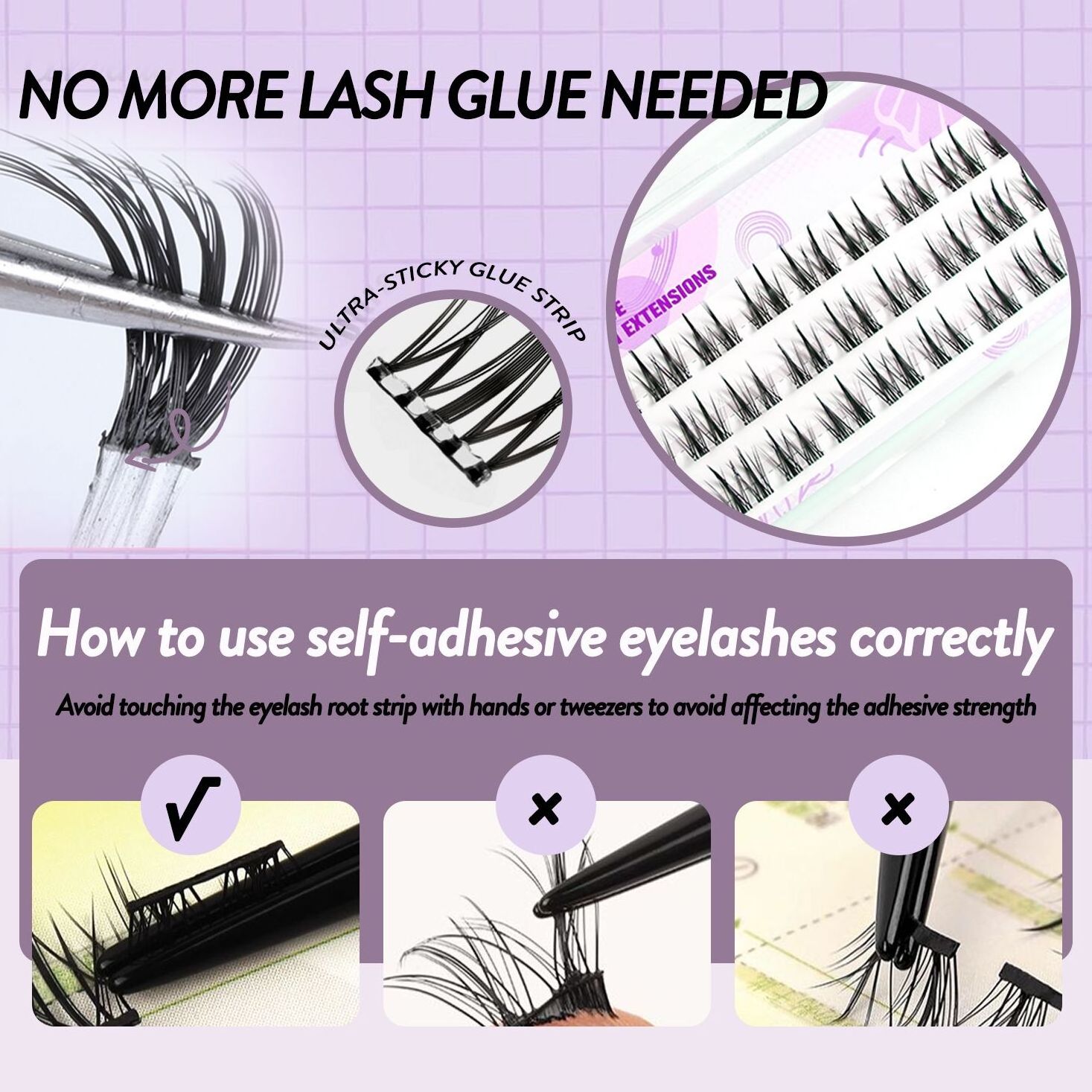 pre bond technology no glue needed DIY lashes press on Cluster Lashes no glue self adhesive lashes extension kit