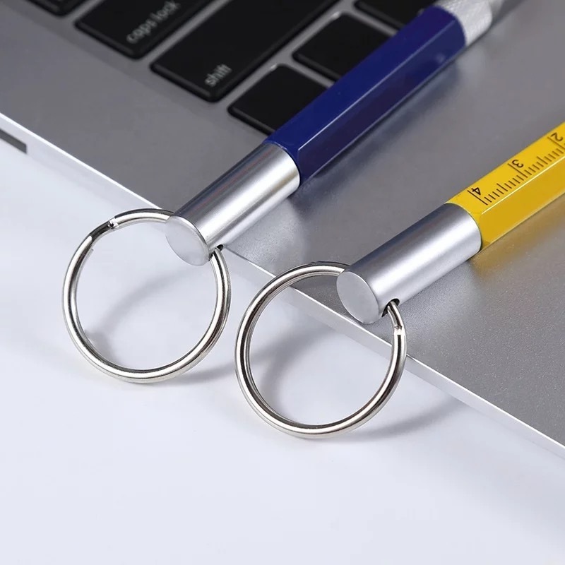 Muti-functional ballpoint pens with Stylus Multitool Pen 5-in-1 Keychain tool pen short ring