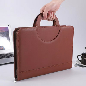 Leather portfolio binder zipper with pocket a4 portfolio folder bag with caculater