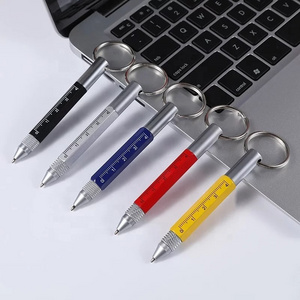 Muti-functional ballpoint pens with Stylus Multitool Pen 5-in-1 Keychain tool pen short ring