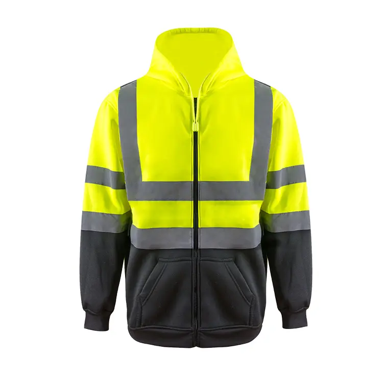 High Visibility Road Safety Hoodies Warm Fleece Jacket Hi Vis Men's Hoodies Reflective Hoodie Custom