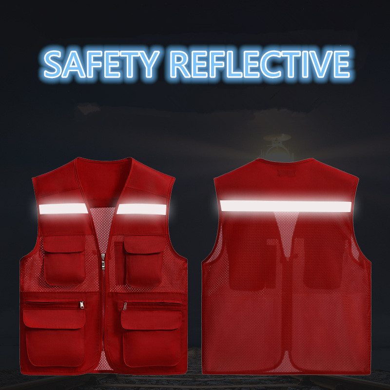 Custom Men mesh HI Vis Reflective Vest Jacket Workwear Shirt Construction Clothing Safety Work Reflective Vest with Pockets Logo