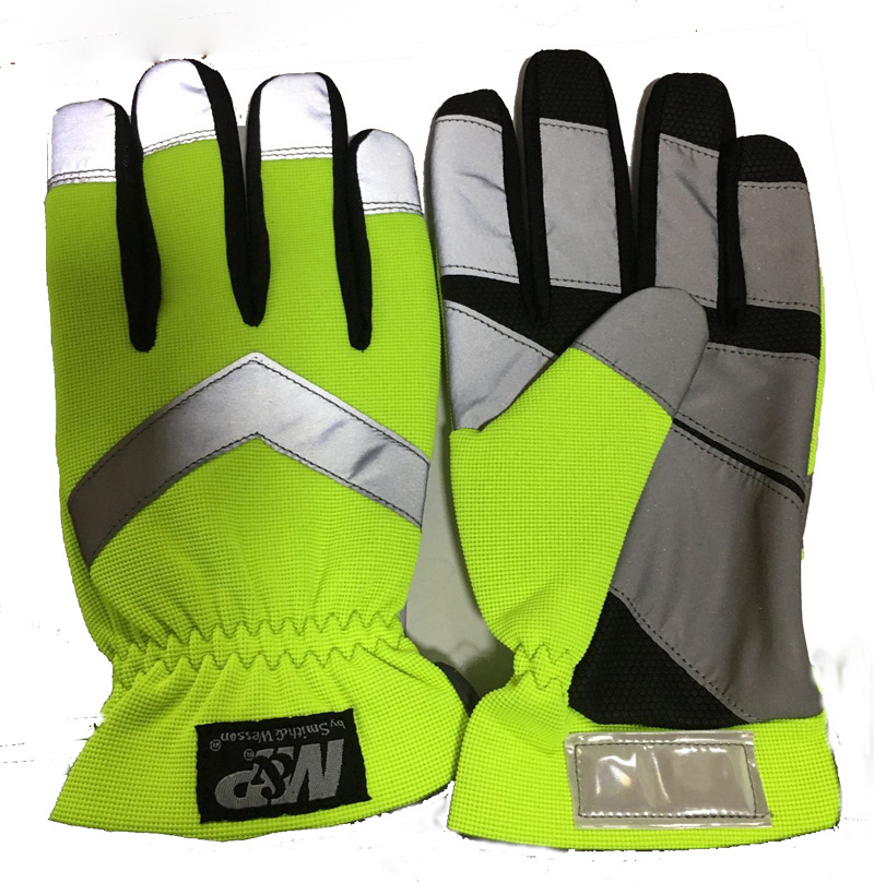 High Visibility Traffic Anti-Vibration Impact Custom Logo Reflective Microfiber Breathable Safety Work Mechanic Gloves