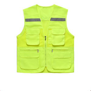 Custom Men mesh HI Vis Reflective Vest Jacket Workwear Shirt Construction Clothing Safety Work Reflective Vest with Pockets Logo