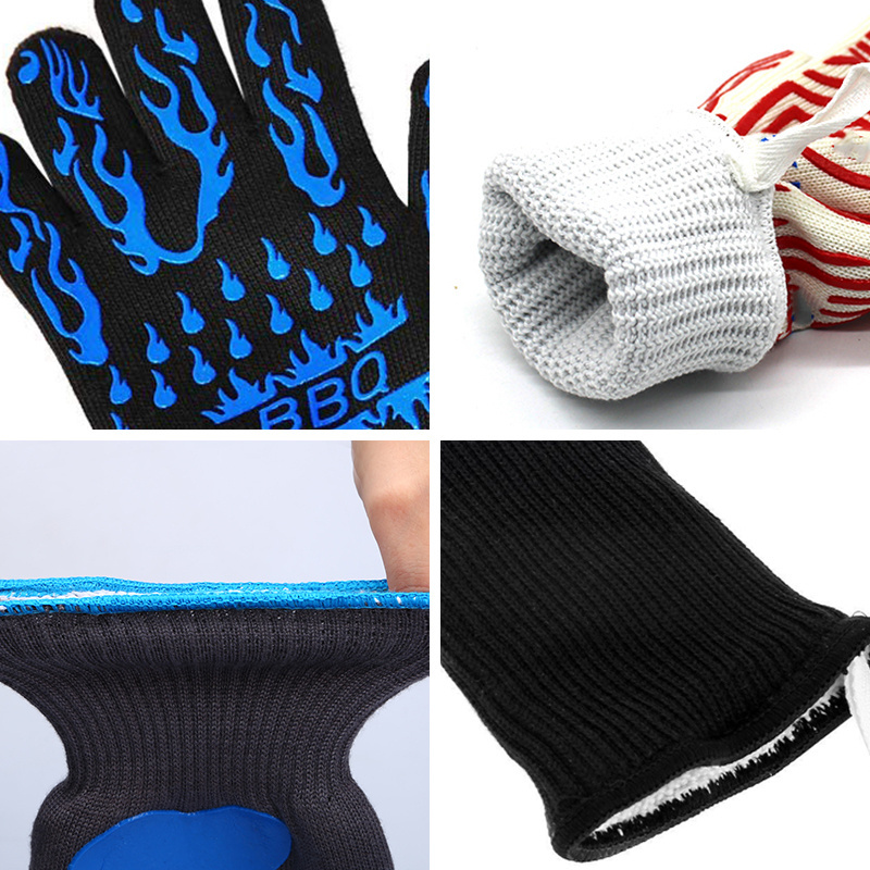 Customized Aramid Barbecue Cotton Silicone Oven Mitts Gloves Extreme Heat Resistant Glove Grill BBQ Glove for Cooking Baking