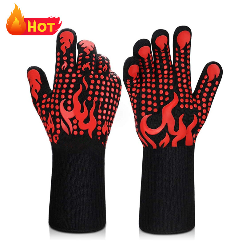 Customized Aramid Barbecue Cotton Silicone Oven Mitts Gloves Extreme Heat Resistant Glove Grill BBQ Glove for Cooking Baking