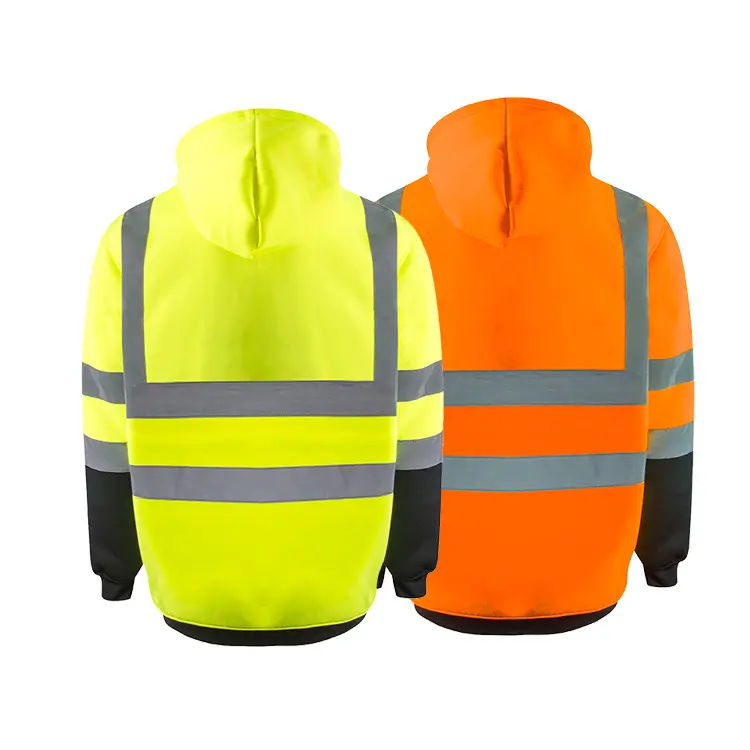 High Visibility Road Safety Hoodies Warm Fleece Jacket Hi Vis Men's Hoodies Reflective Hoodie Custom