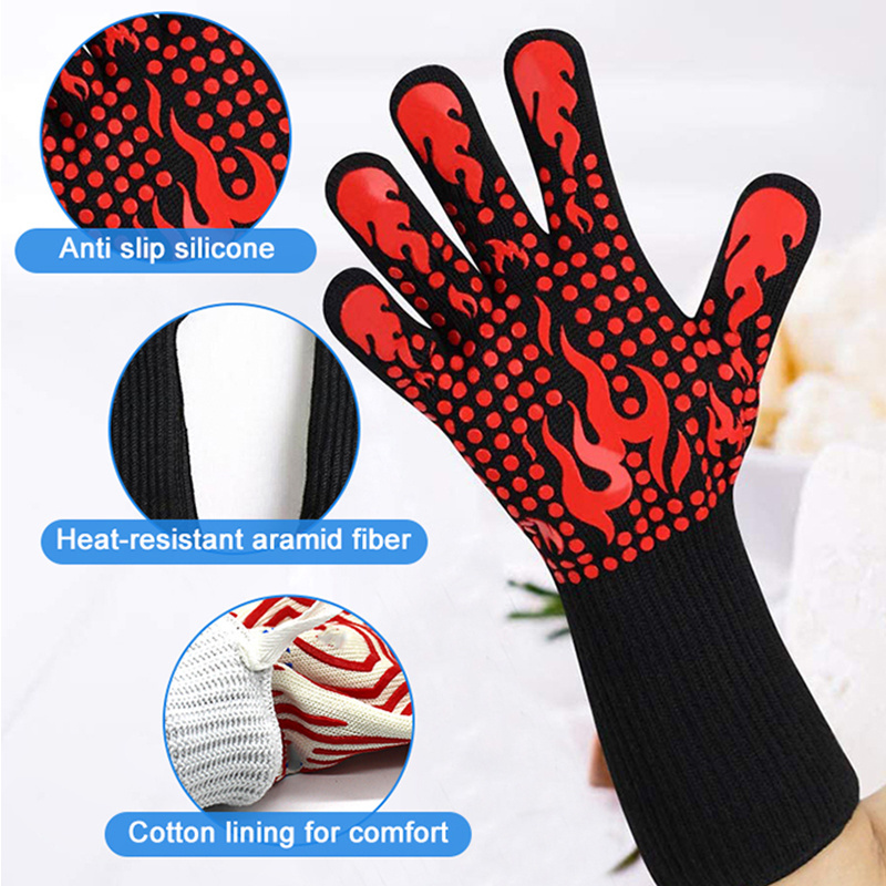 Customized Aramid Barbecue Cotton Silicone Oven Mitts Gloves Extreme Heat Resistant Glove Grill BBQ Glove for Cooking Baking