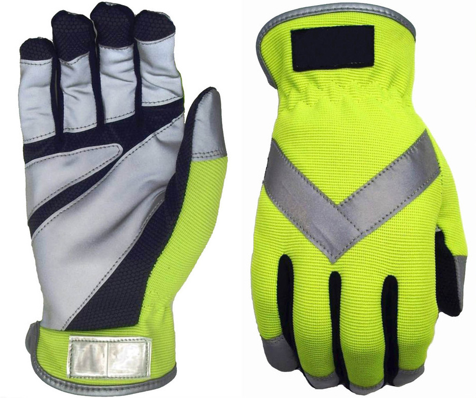 High Visibility Traffic Anti-Vibration Impact Custom Logo Reflective Microfiber Breathable Safety Work Mechanic Gloves