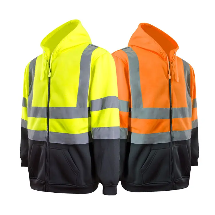 High Visibility Road Safety Hoodies Warm Fleece Jacket Hi Vis Men's Hoodies Reflective Hoodie Custom