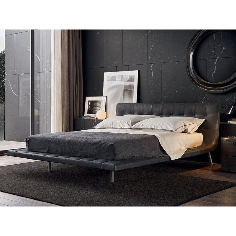 Italian Minimalist Leather Bed Villa Large Flat Master Bed  High End atmosphere king size  bedroom light luxury bed