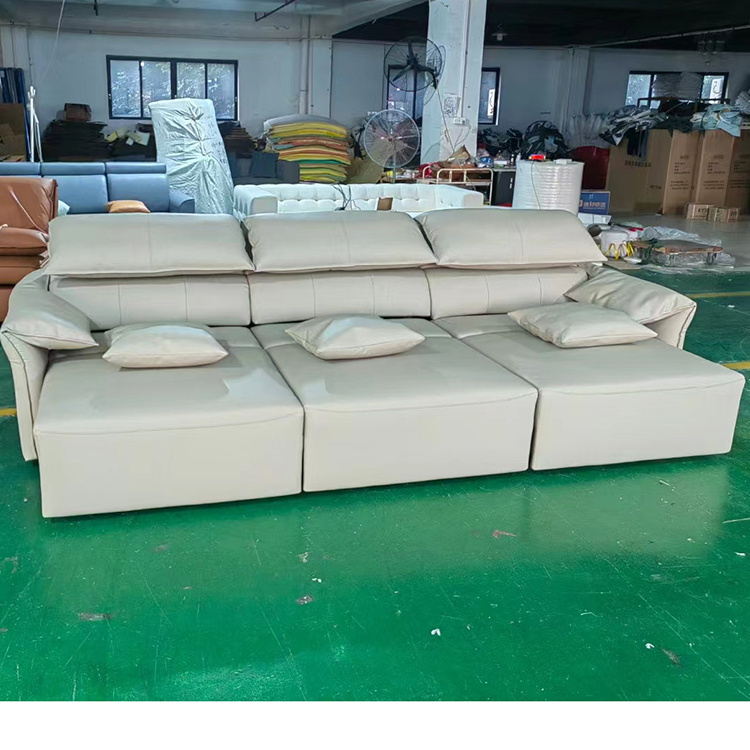 Lying Flat Leather Electric Smart Sofa Bed Fabric Retractable Straight Row Sofa Telescopic Living Room Sofa Beds