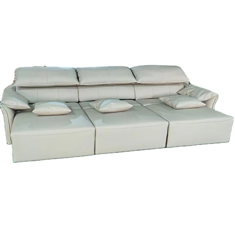 Lying Flat Leather Electric Smart Sofa Bed Fabric Retractable Straight Row Sofa Telescopic Living Room Sofa Beds