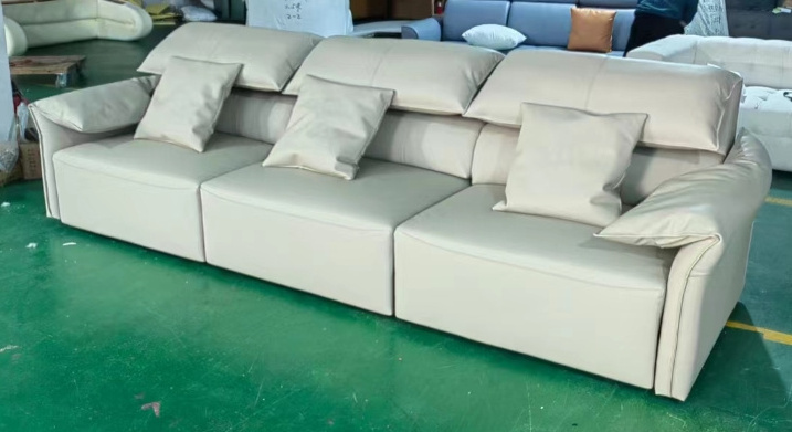 Lying Flat Leather Electric Smart Sofa Bed Fabric Retractable Straight Row Sofa Telescopic Living Room Sofa Beds