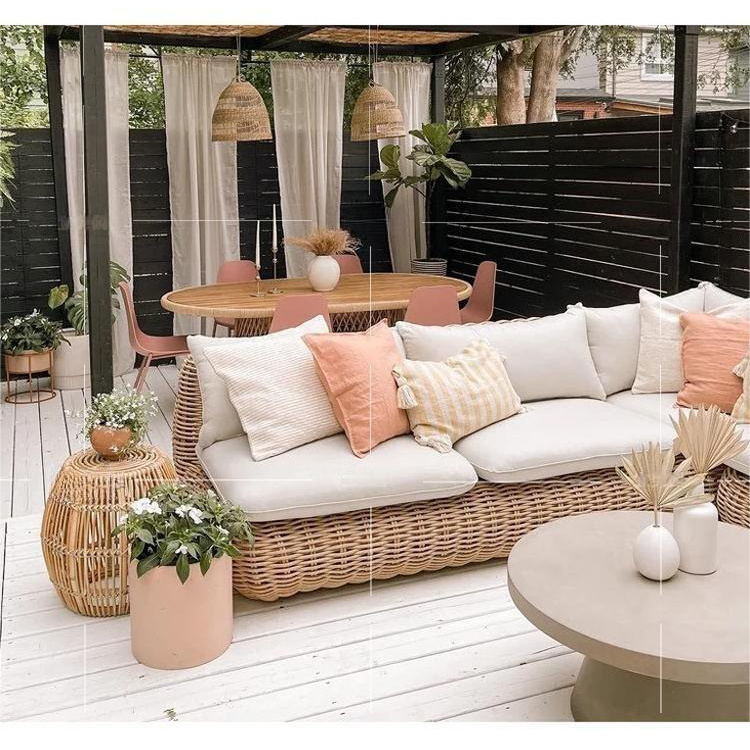 Outdoor Patio Wicker Furniture L-Shape Sectional Sofa Soft Cushion Durable Curved Rattan Sofa Set