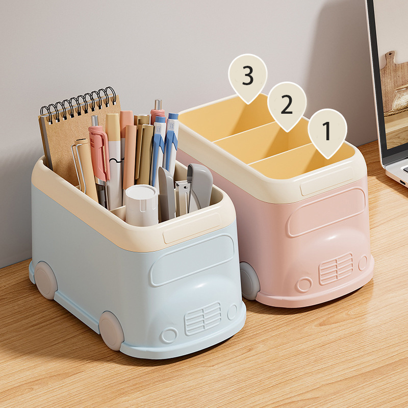 School bus pen holder storage desktop box student stationery pen holder desk multifunctional storage pen holder