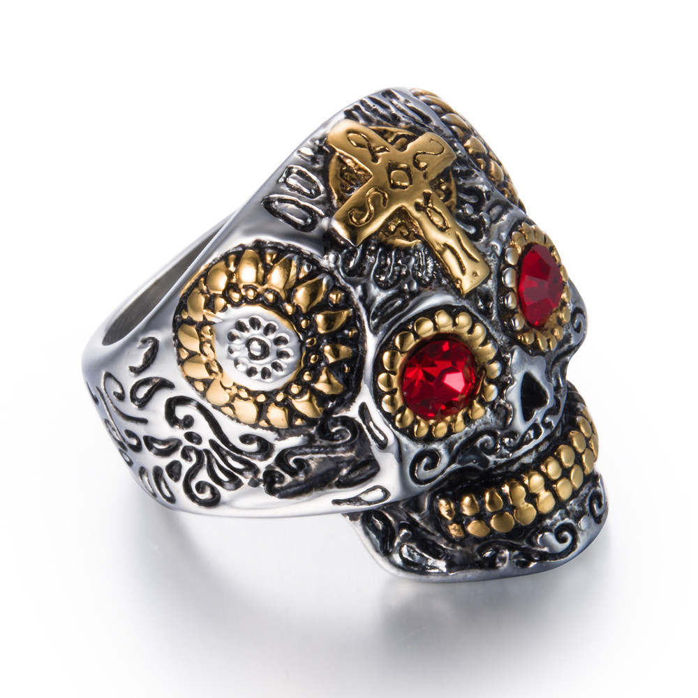 wholesale new gold vintage cross skull ring jewelry personalized fashion models rings for men stainless steel