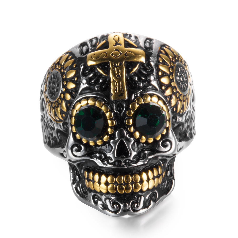 wholesale new gold vintage cross skull ring jewelry personalized fashion models rings for men stainless steel