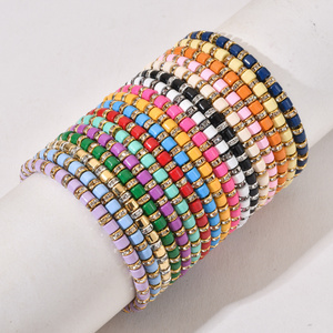 Cute Summer Beach Rainbow Wristband Girls Boho Jewelry Wholesale Bohemian Handmade Crystal Colorful Beaded Bracelet for Women