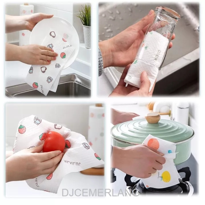 [Fast Ship] 50 Pcs Lazy Rag Washable Dish Paper Roll Towel Cloth With Paper Rack Disposable Dish Paper Tissue Wipes For Home