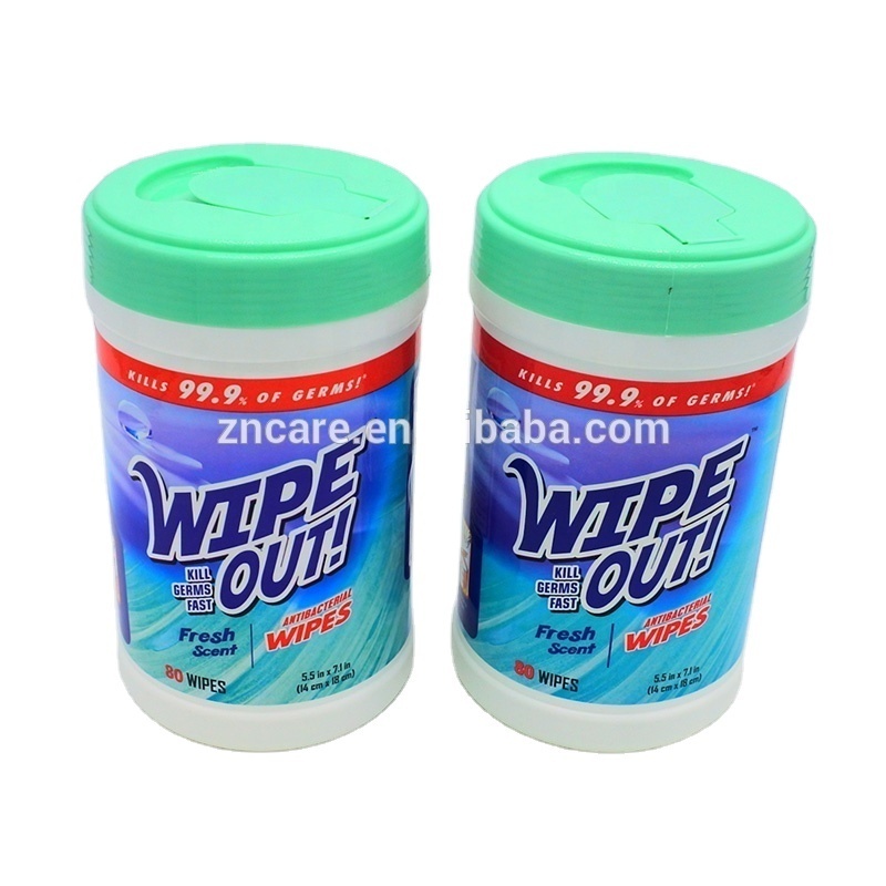 Custom 80ct antibacterial canister disinfectant wipes in plastic tubs sanitizer wet wipes