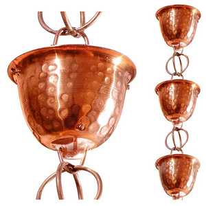 Manufacturer of Handmade Pure Copper Rain Chain for Garden 8.5ft  15 Cups Metal Flower Tulip Cups Rain Chains with Gutter