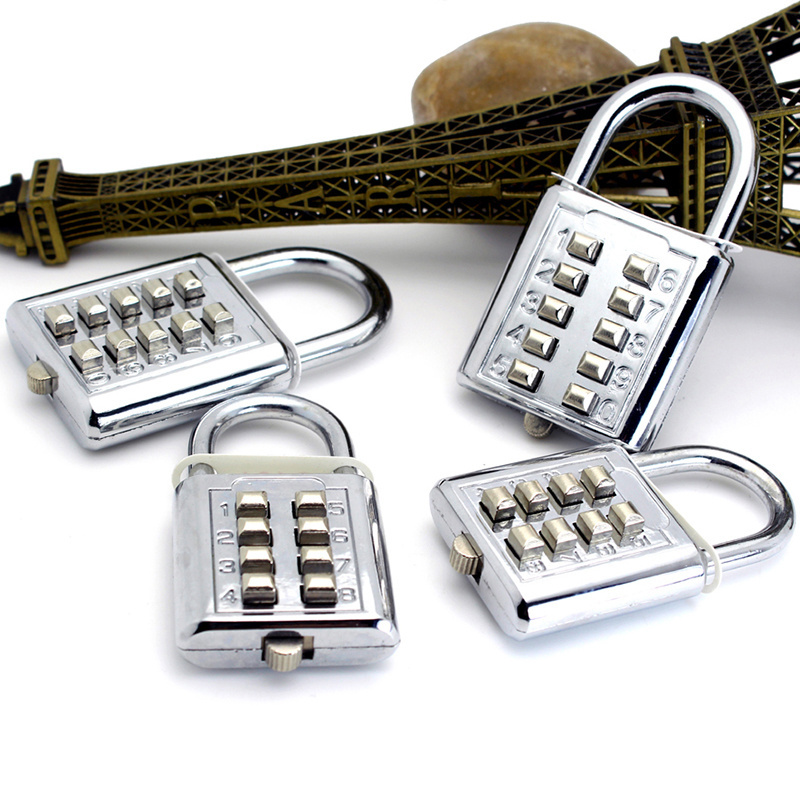 Good quality 10 digit combination sefetly padlock 40MM zinc alloy silver push button number luggage lock