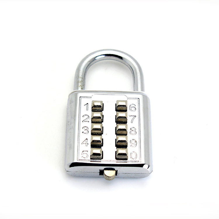 Good quality 10 digit combination sefetly padlock 40MM zinc alloy silver push button number luggage lock