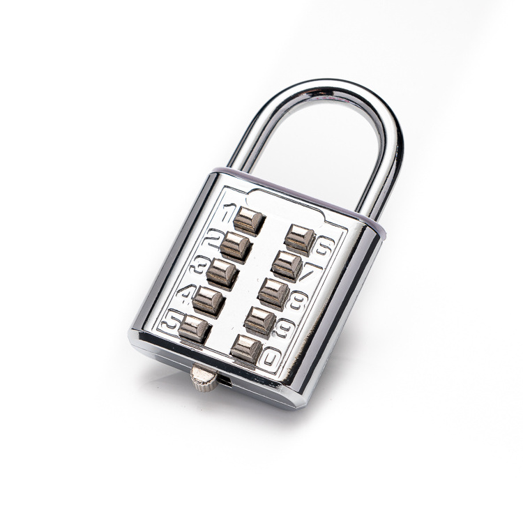 Good quality 10 digit combination sefetly padlock 40MM zinc alloy silver push button number luggage lock