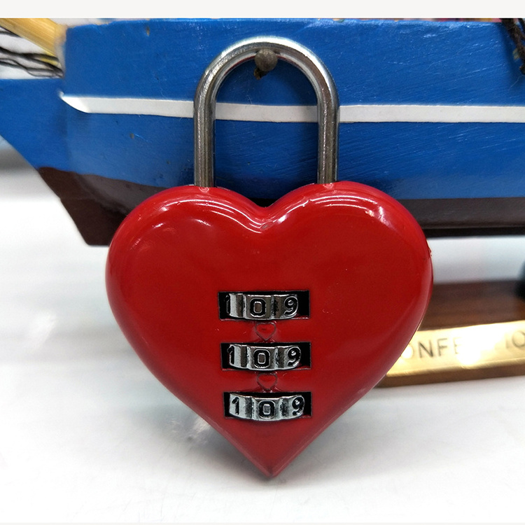 Love heart shaped combination lock 3 digit small padlock for travel suitcase luggage bag zipper promotion Valentines gift