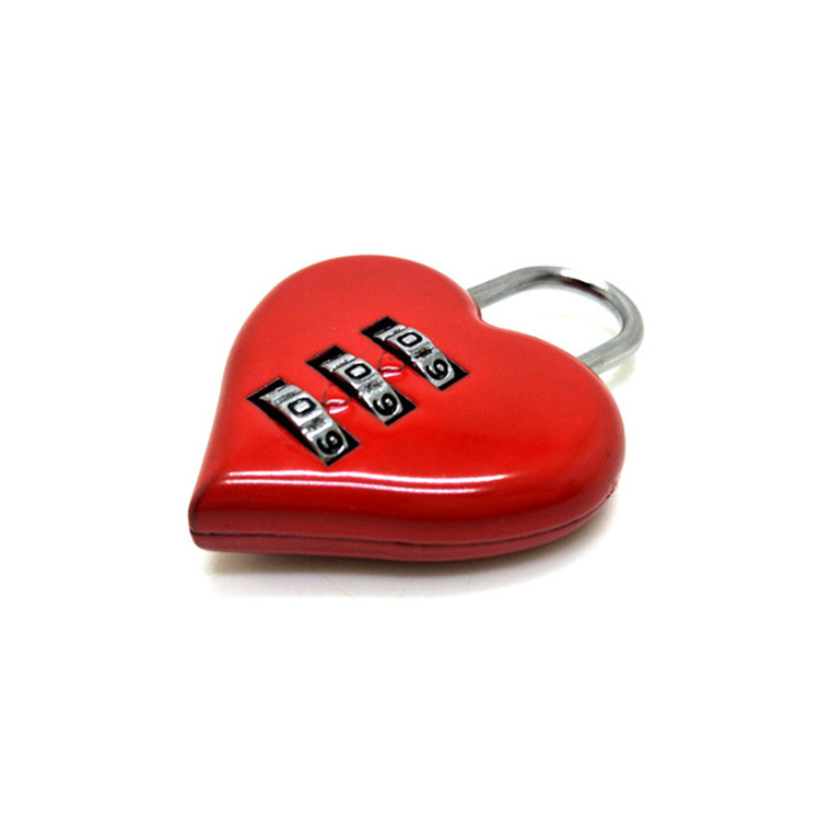 Love heart shaped combination lock 3 digit small padlock for travel suitcase luggage bag zipper promotion Valentines gift