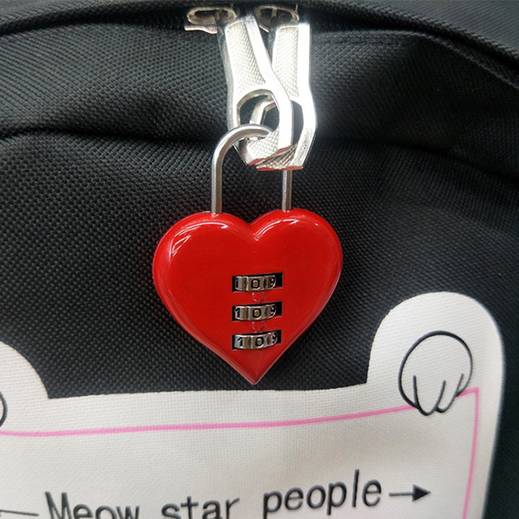 Love heart shaped combination lock 3 digit small padlock for travel suitcase luggage bag zipper promotion Valentines gift