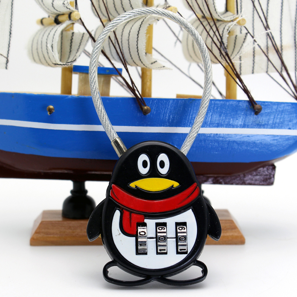 Cute 3 digit penguin combination lock small number cable padlock for travel luggage bag kids school supplies promotional gift