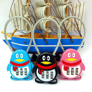 Cute 3 digit penguin combination lock small number cable padlock for travel luggage bag kids school supplies promotional gift