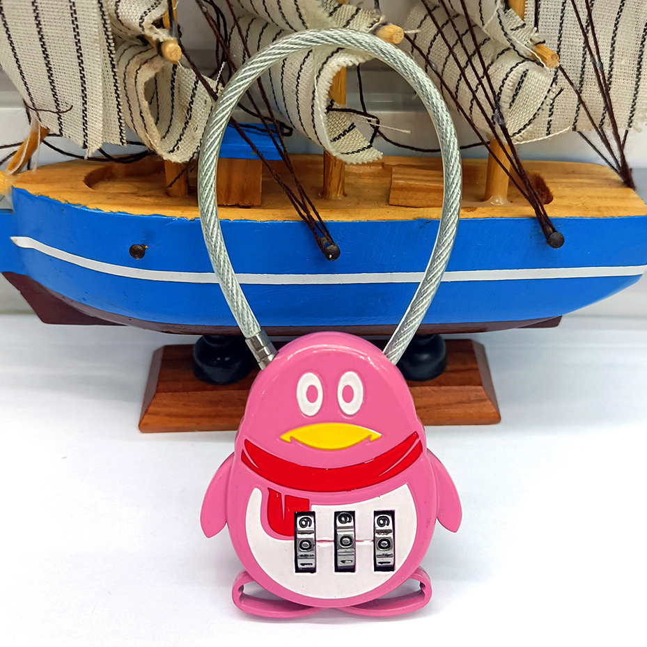 Cute 3 digit penguin combination lock small number cable padlock for travel luggage bag kids school supplies promotional gift